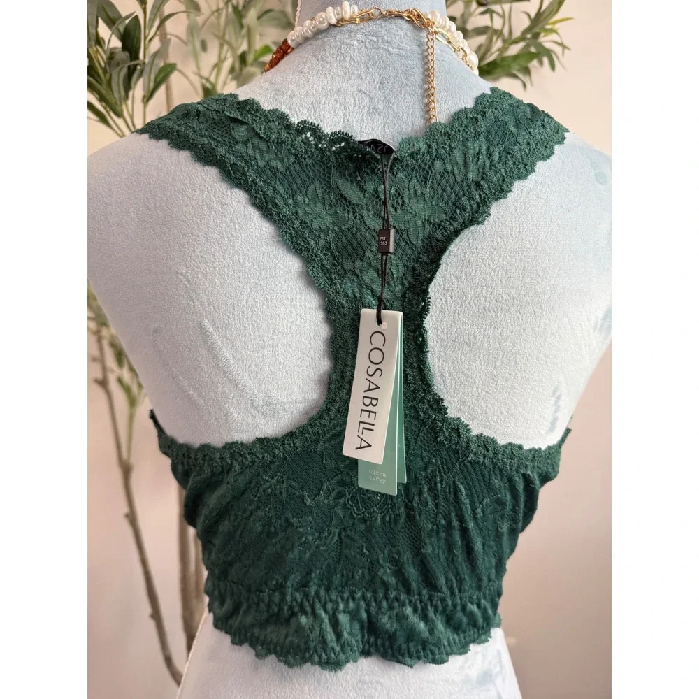 Cosabella Never Say Never Ultra Curvy Sweetie Bralette Emerald Green Lace NEW S